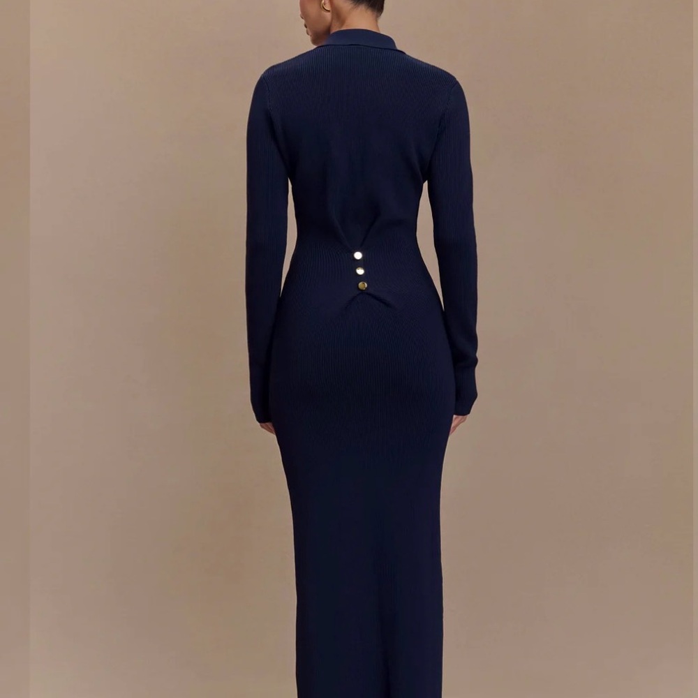 NWT Meshki Navy Abbey Buttoned Knit Midi Dress - Picture 2 of 9